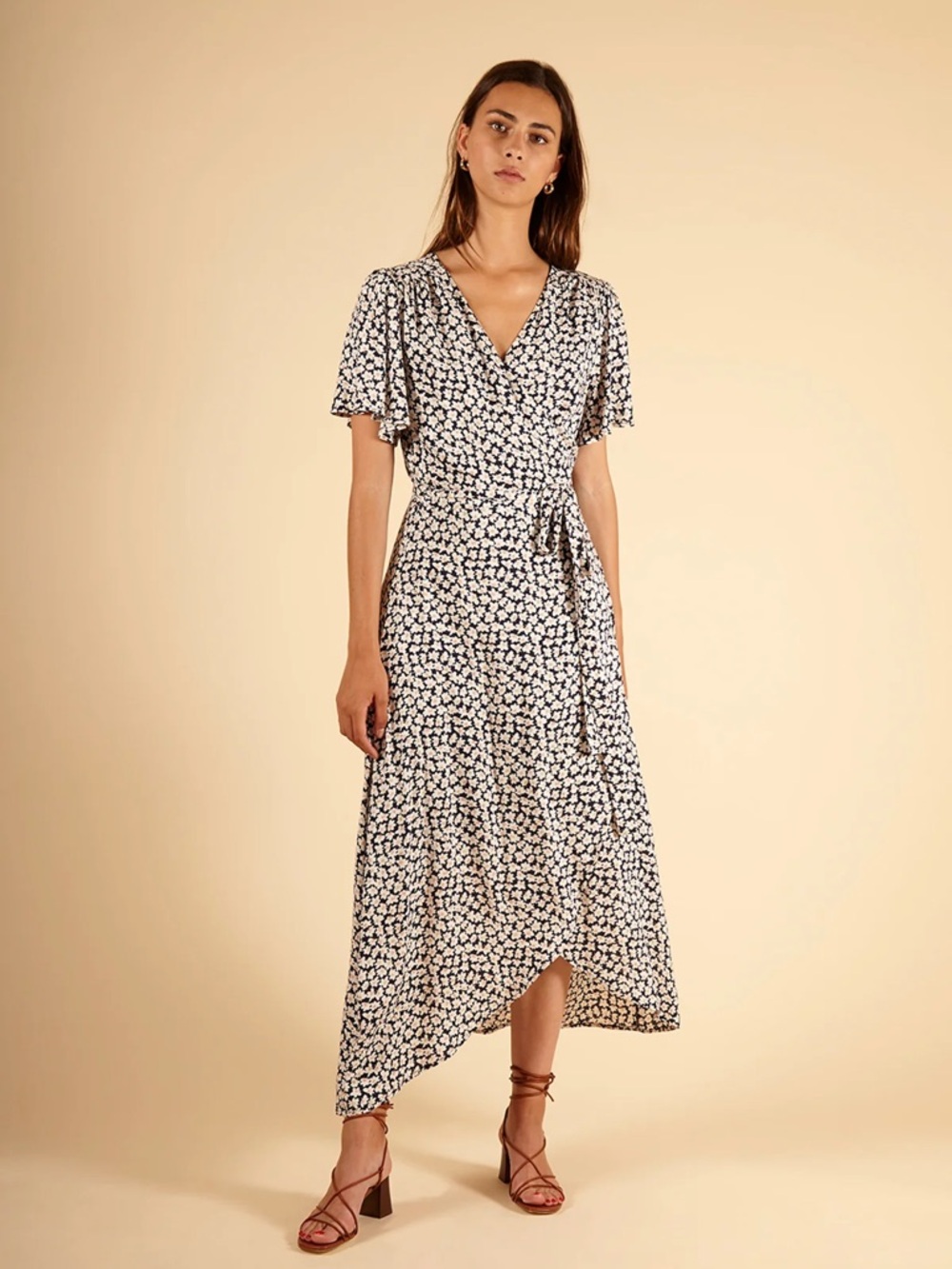 Frnch Sz M Navy Floral Cottagecore Midi Wrap Dress